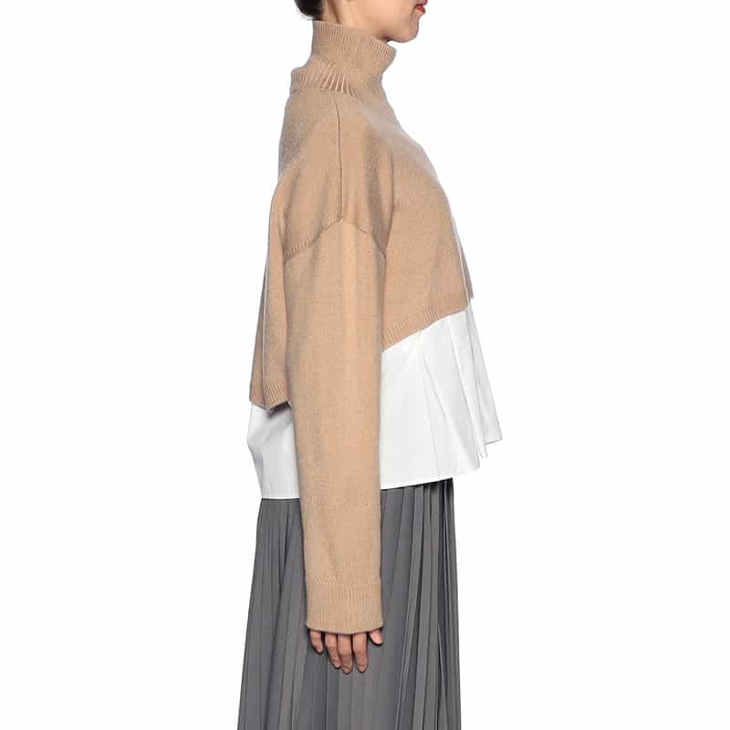 BARNEYS NEW YORK ハイネック クロップドニットプルオーバー BEIGE
