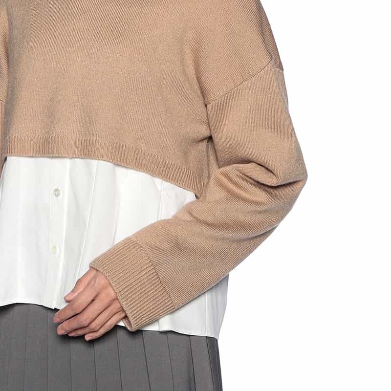 BARNEYS NEW YORK ハイネック クロップドニットプルオーバー BEIGE
