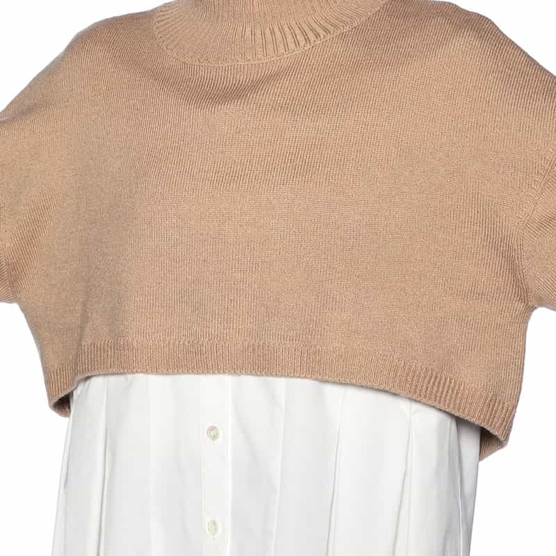BARNEYS NEW YORK ハイネック クロップドニットプルオーバー BEIGE