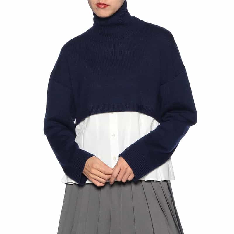 BARNEYS NEW YORK ハイネック クロップドニットプルオーバー NAVY