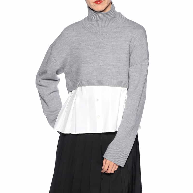 BARNEYS NEW YORK ハイネック クロップドニットプルオーバー GRAY