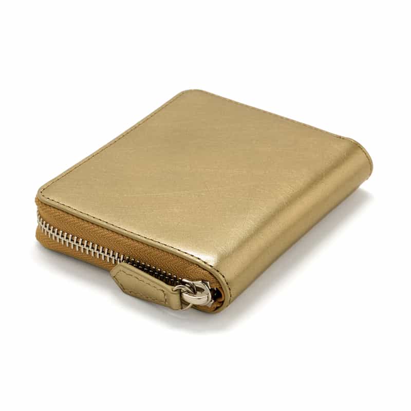 BARNEYS NEW YORK ラウンドジップ ミニウォレット GOLD