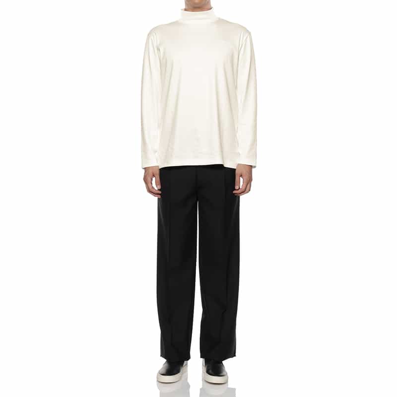 BARNEYS NEW YORK コットンスムース モックネックカットソー WHITE