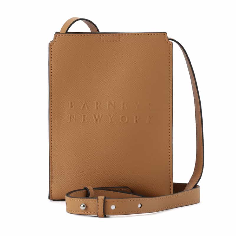 BARNEYS NEW YORK ロゴ入りスクエアミニショルダーバッグ BROWN