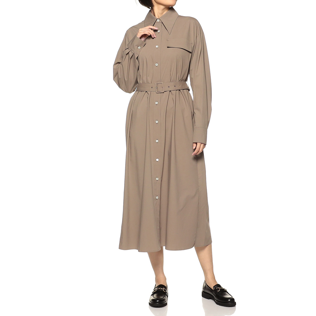 ベルテッド ロングシャツドレス