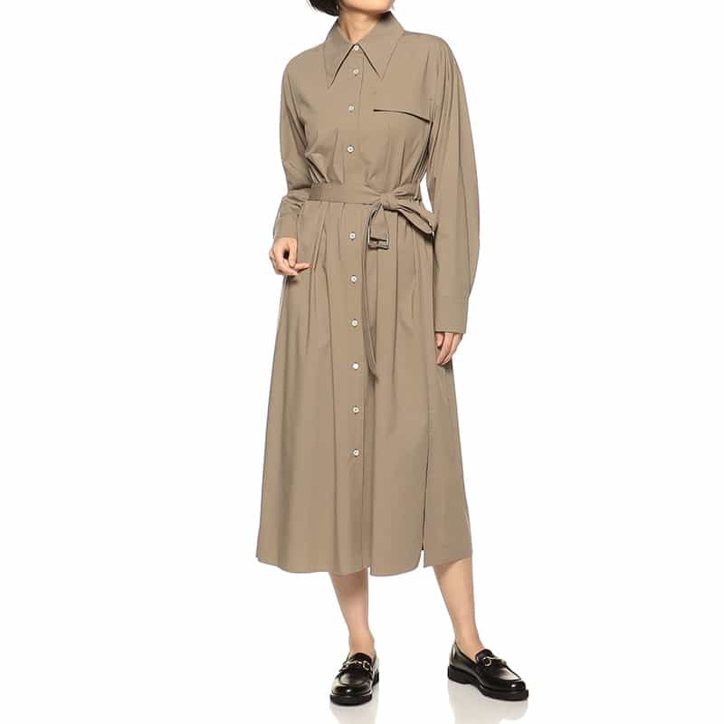BARNEYS NEW YORK ベルテッド ロングシャツドレス BEIGE