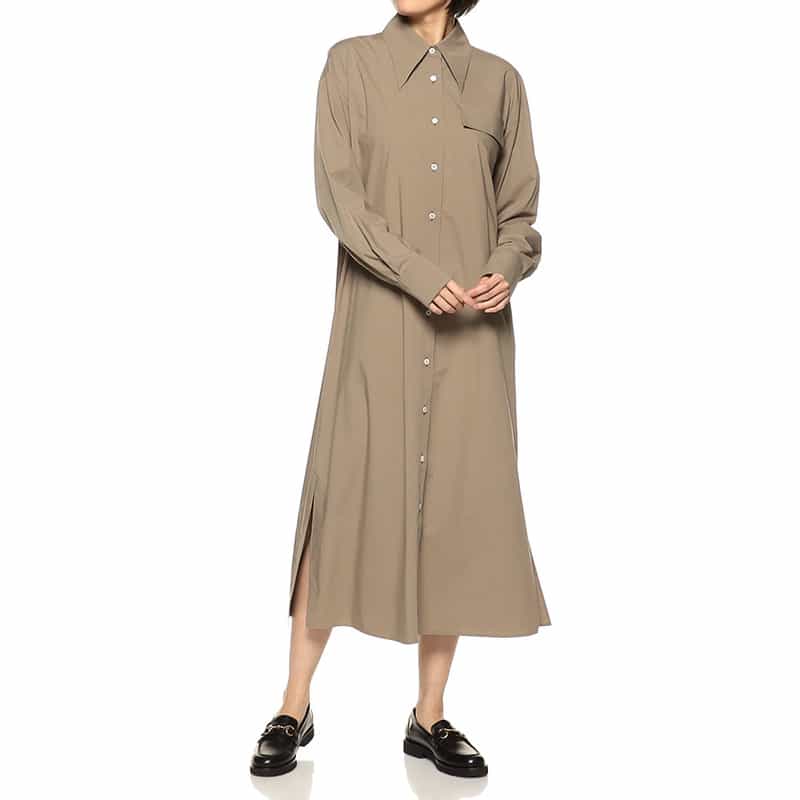BARNEYS NEW YORK ベルテッド ロングシャツドレス BEIGE