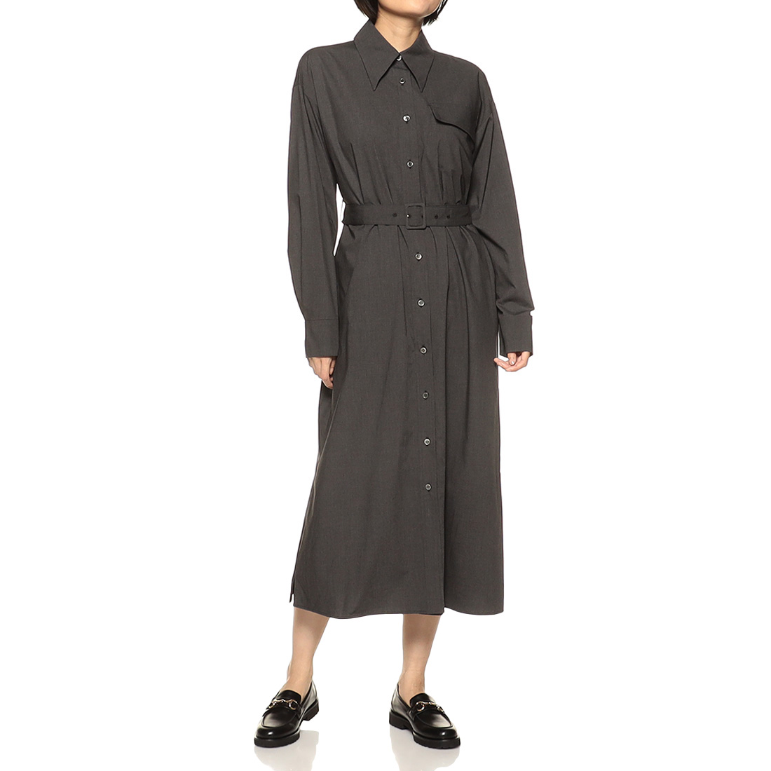 ベルテッド ロングシャツドレス