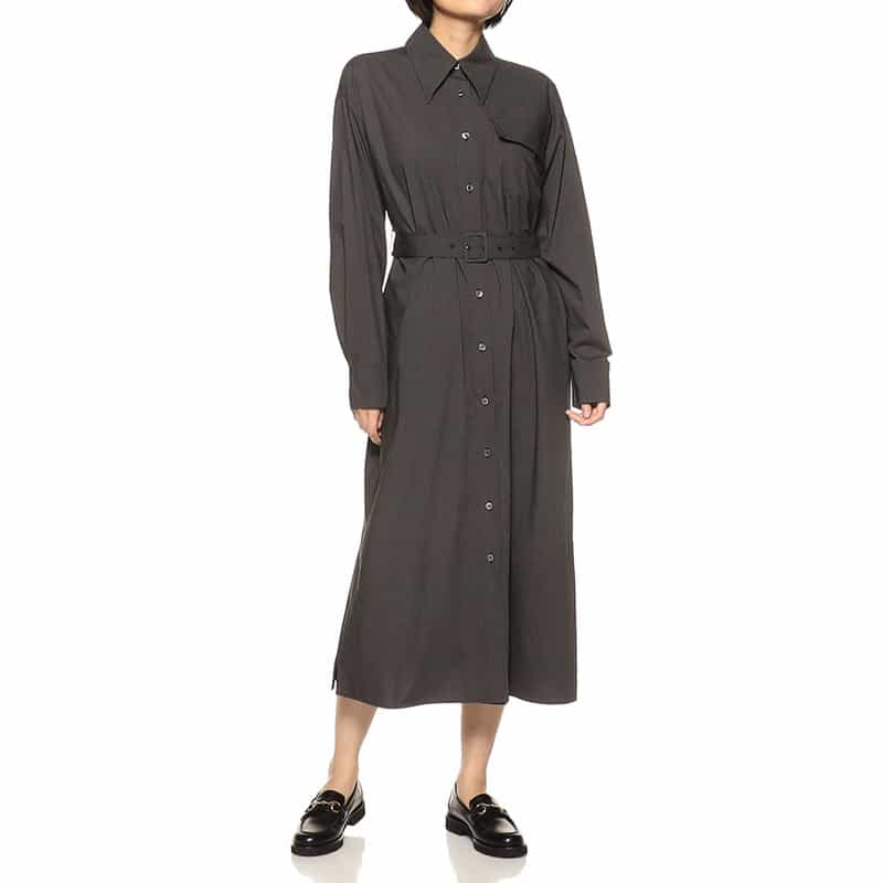 BARNEYS NEW YORK ベルテッド ロングシャツドレス DARK GRAY