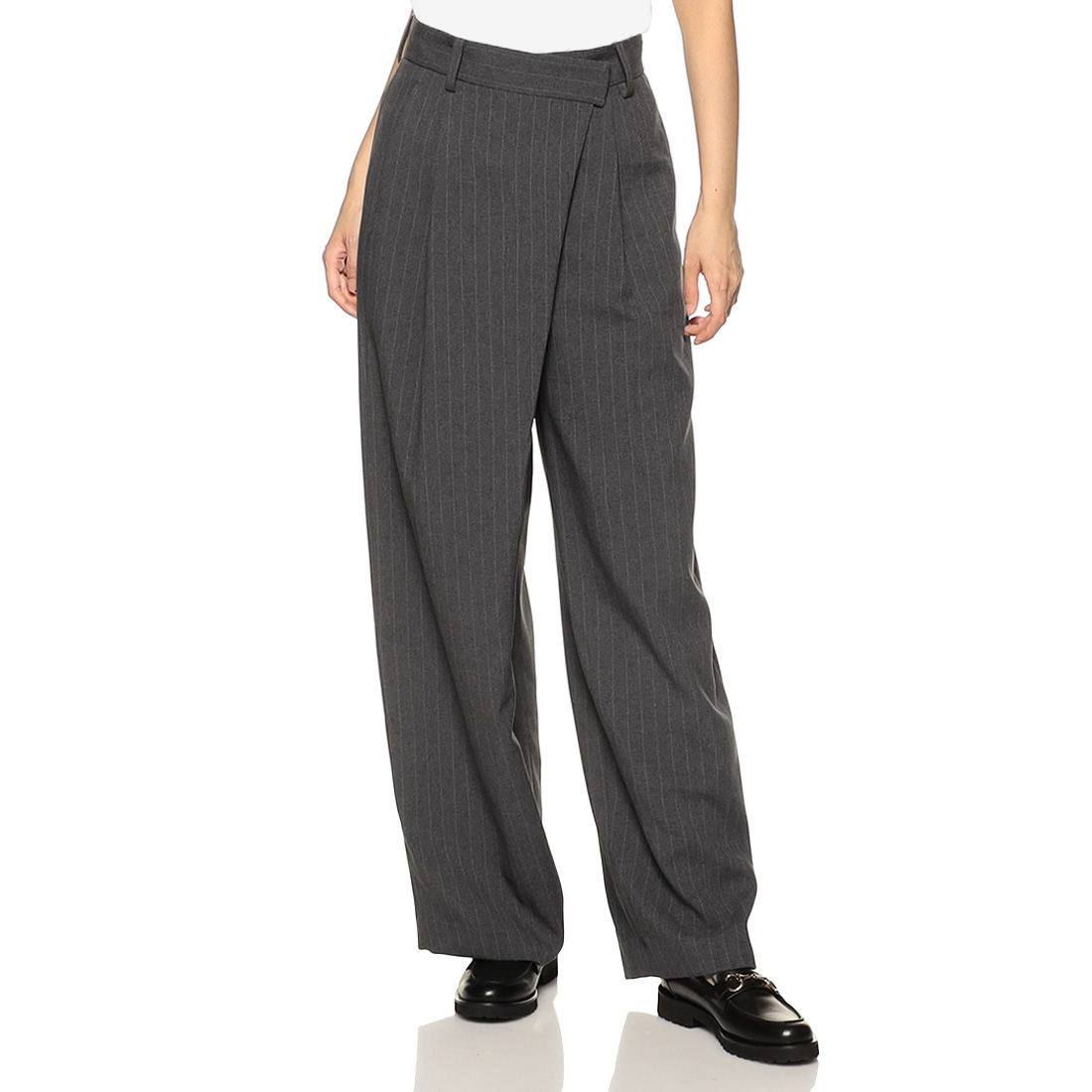 セットアップ ピンストライプ柄アシンメトリーパンツ