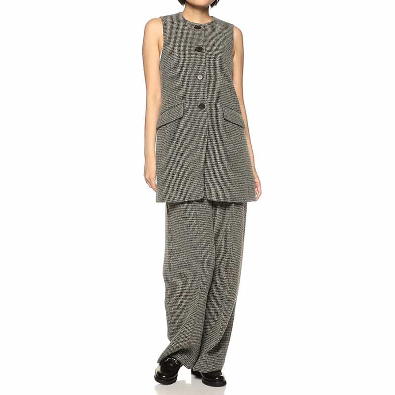 BARNEYS NEW YORK セットアップ チェック柄ツイード ワイドパンツ BEIGE