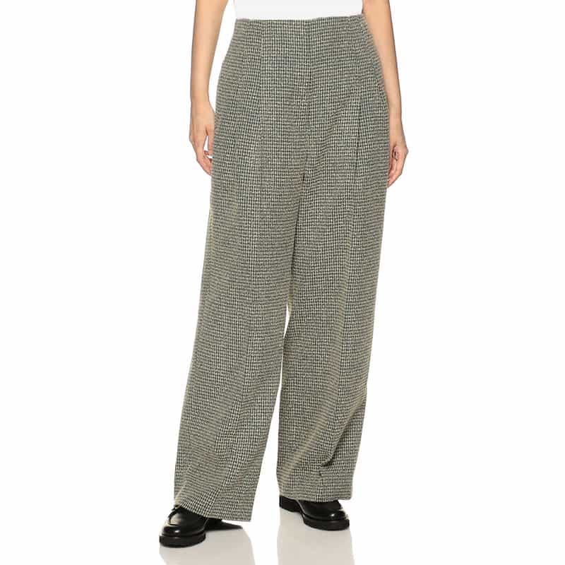 BARNEYS NEW YORK セットアップ チェック柄ツイード ワイドパンツ GREEN