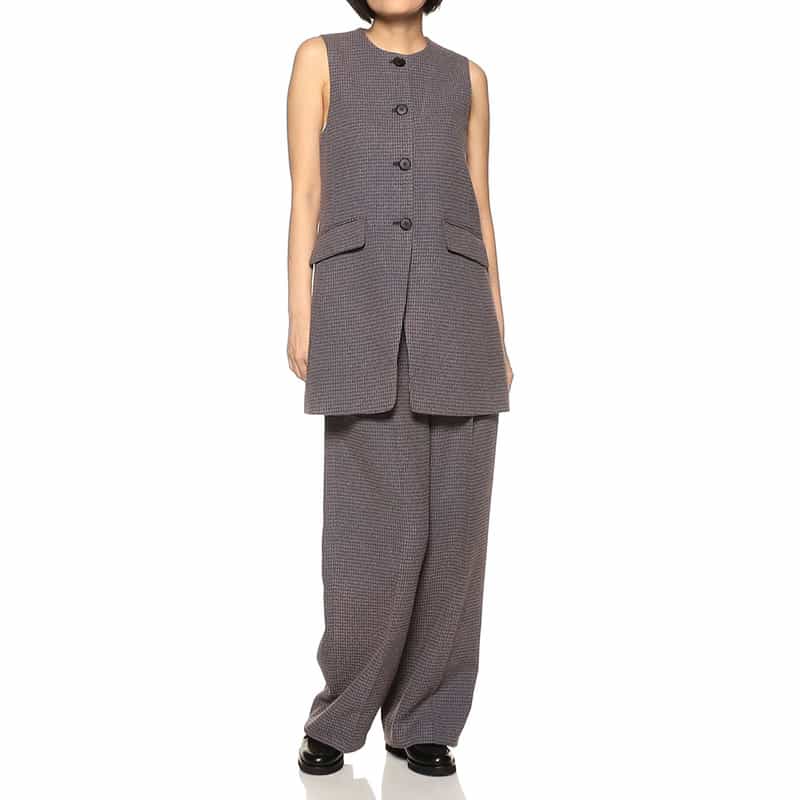 BARNEYS NEW YORK セットアップ チェック柄ツイード ワイドパンツ ORANGE