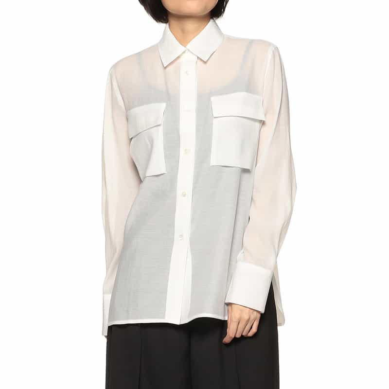 BARNEYS NEW YORK ダブルポケット シアー シャツ WHITE