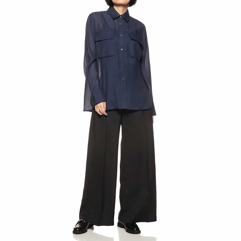 BARNEYS NEW YORK ダブルポケット シアー シャツ NAVY