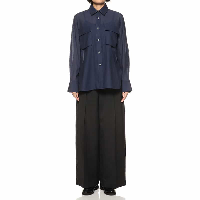 BARNEYS NEW YORK ダブルポケット シアー シャツ NAVY