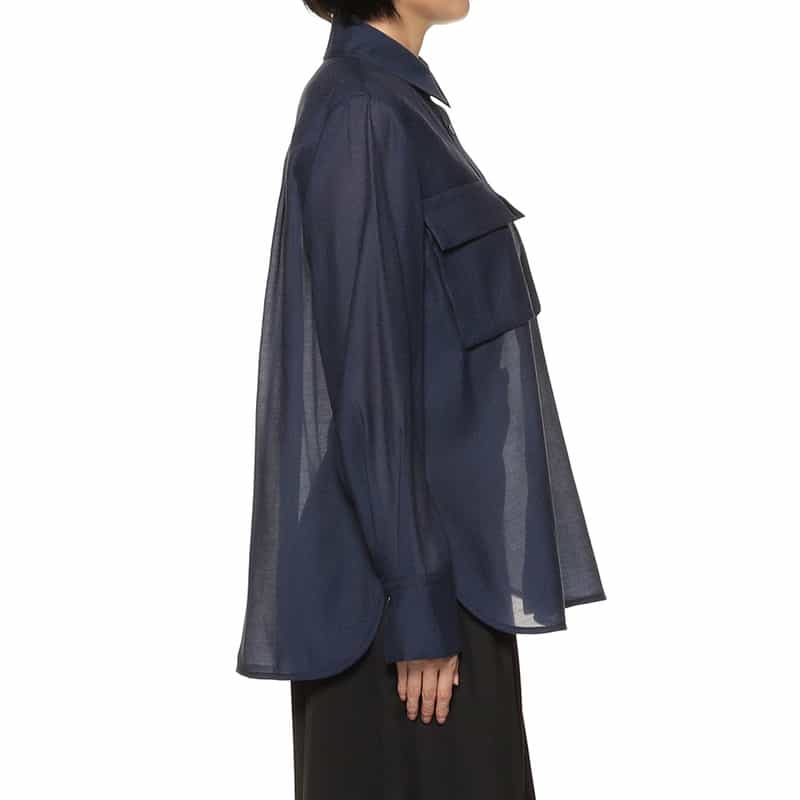 BARNEYS NEW YORK ダブルポケット シアー シャツ NAVY