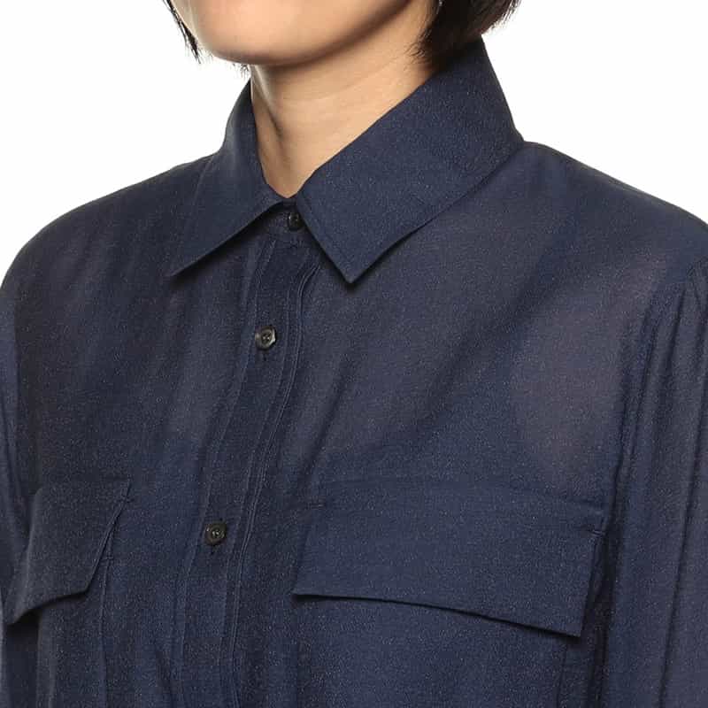BARNEYS NEW YORK ダブルポケット シアー シャツ NAVY