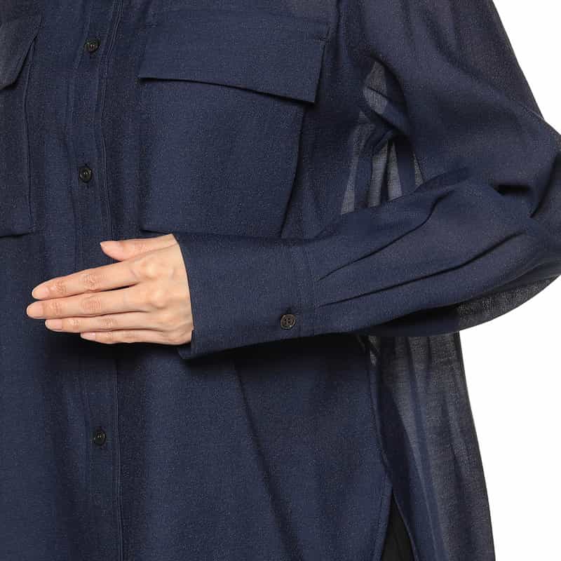 BARNEYS NEW YORK ダブルポケット シアー シャツ NAVY