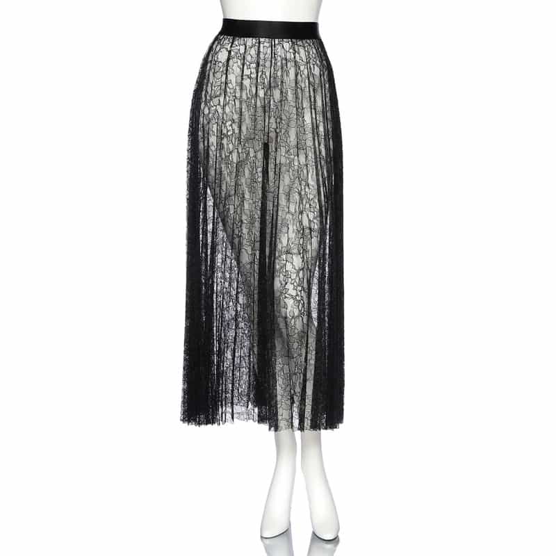 BARNEYS NEW YORK シアー レース ロングスカート BLACK