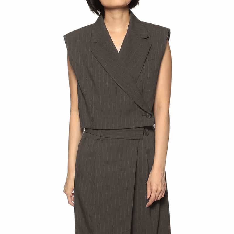 BARNEYS NEW YORK セットアップ ピンストライプ柄 ショートベスト BROWN