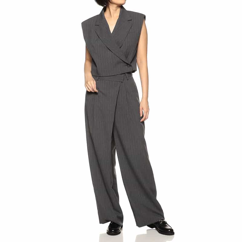 BARNEYS NEW YORK セットアップ ピンストライプ柄 ショートベスト DARK GRAY