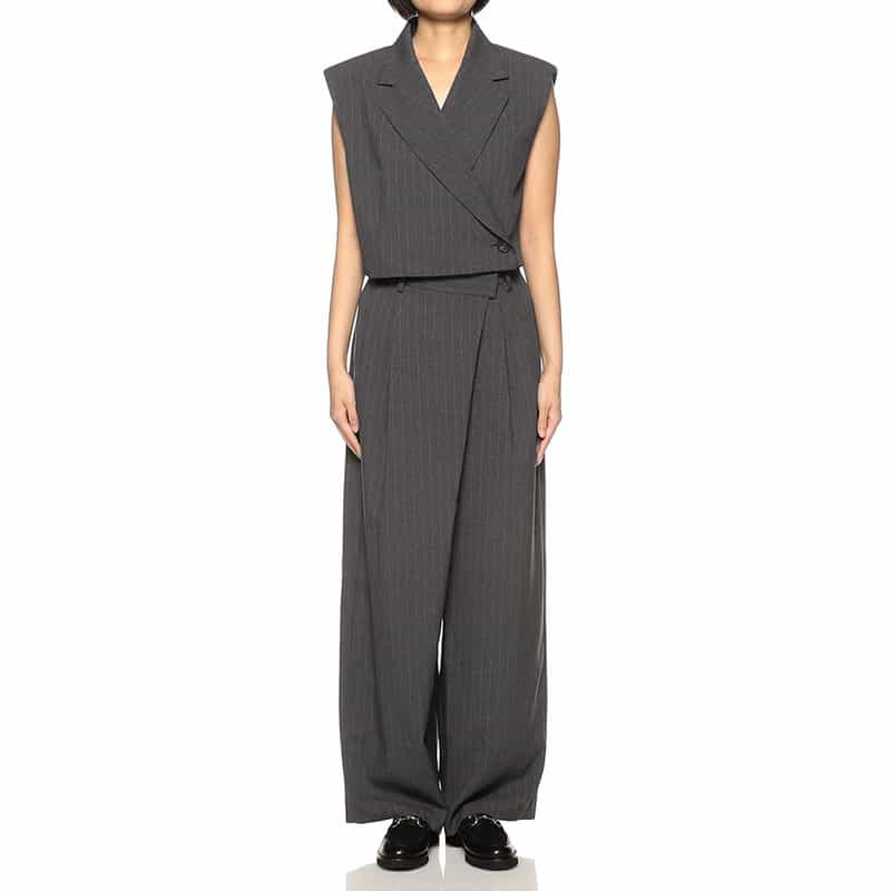 BARNEYS NEW YORK セットアップ ピンストライプ柄 ショートベスト DARK GRAY