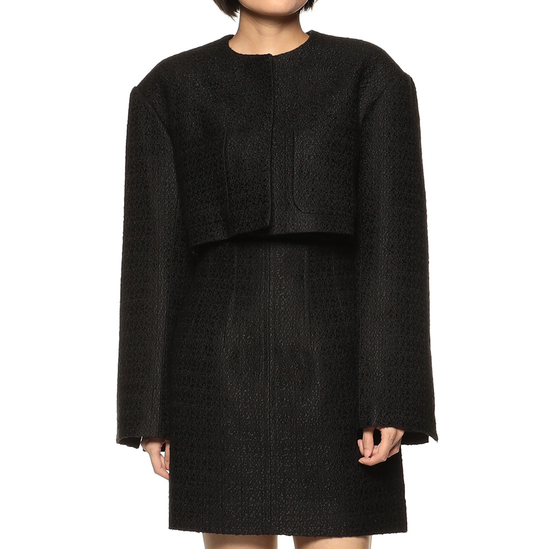 セットアップ ミックスツイード ショートジャケット