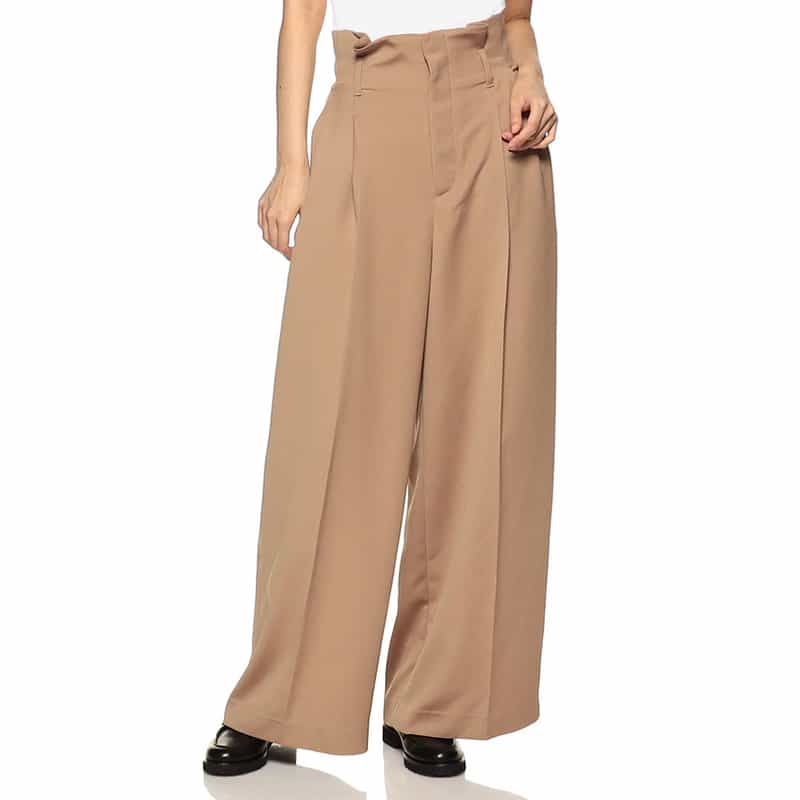 BARNEYS NEW YORK ハイウエスト ボリュームタック ワイドパンツ BEIGE