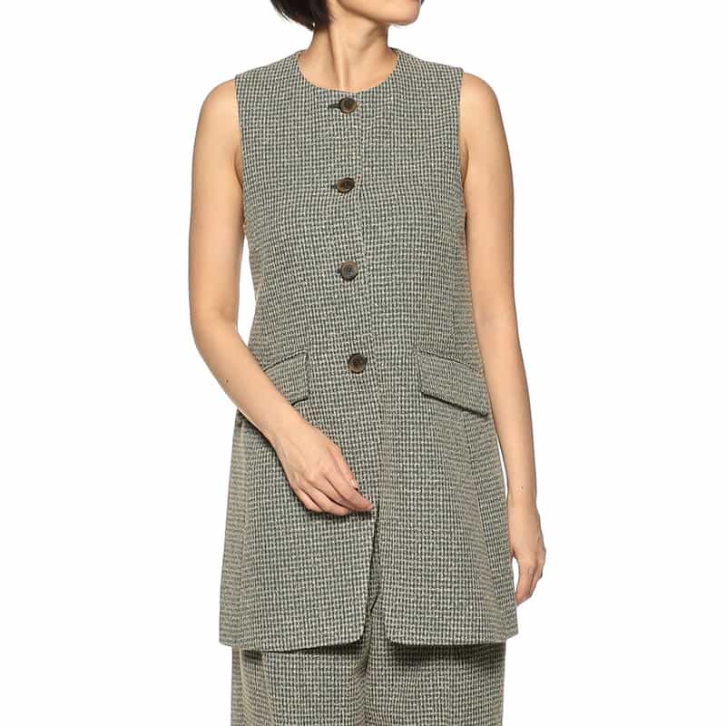 BARNEYS NEW YORK セットアップ ツイードロングジレ GREEN