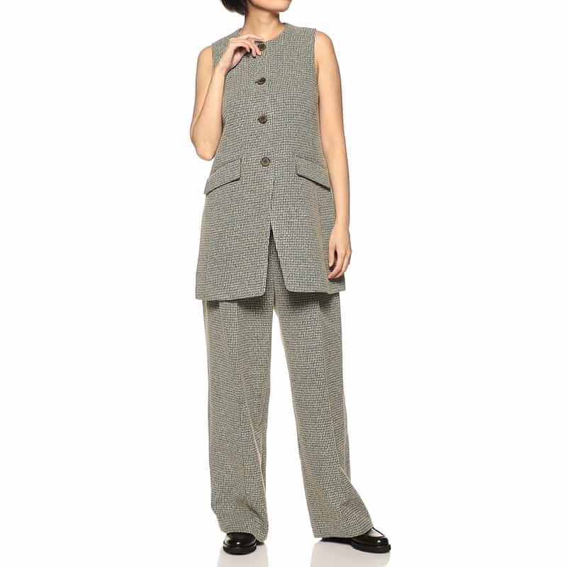 BARNEYS NEW YORK セットアップ ツイードロングジレ GREEN