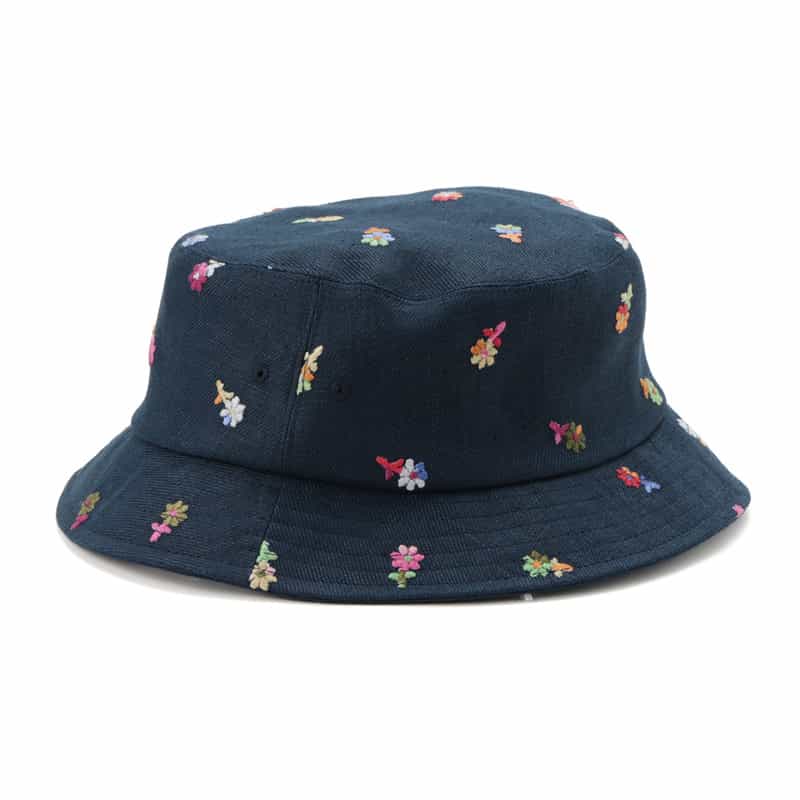 VOWELS フラワー刺繍 バケットハット NAVY