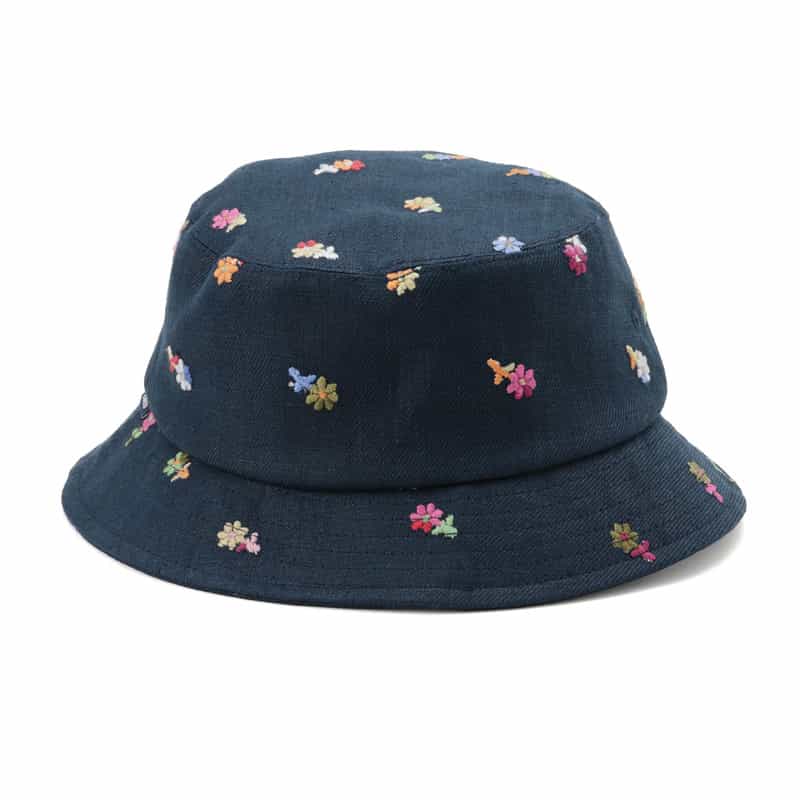 VOWELS フラワー刺繍 バケットハット NAVY