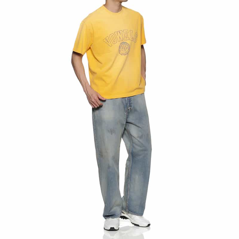 VOWELS ヴィンテージ加工プリントTシャツ YELLOW