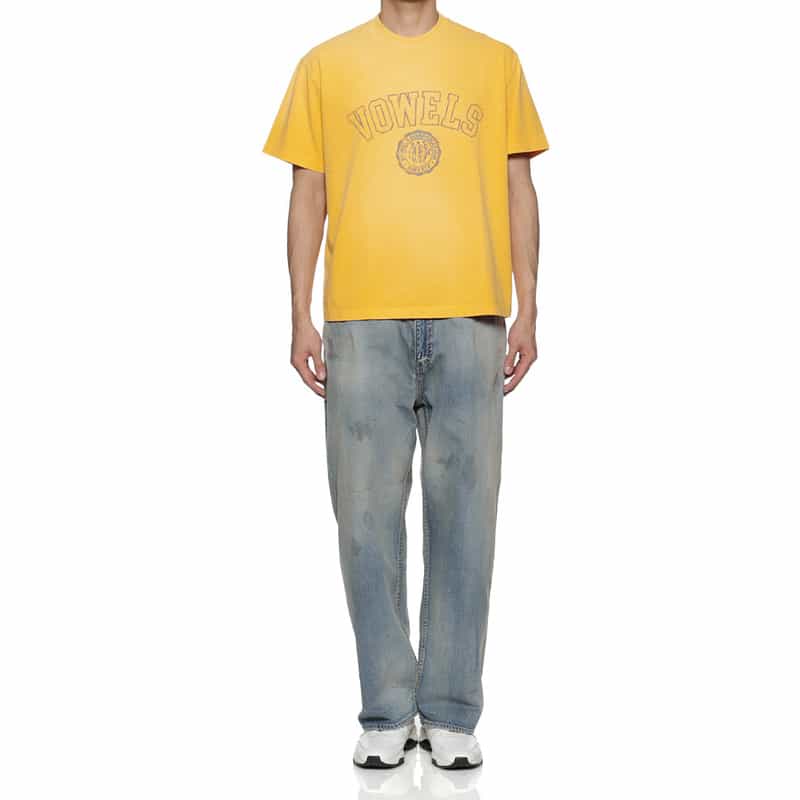 VOWELS ヴィンテージ加工プリントTシャツ YELLOW