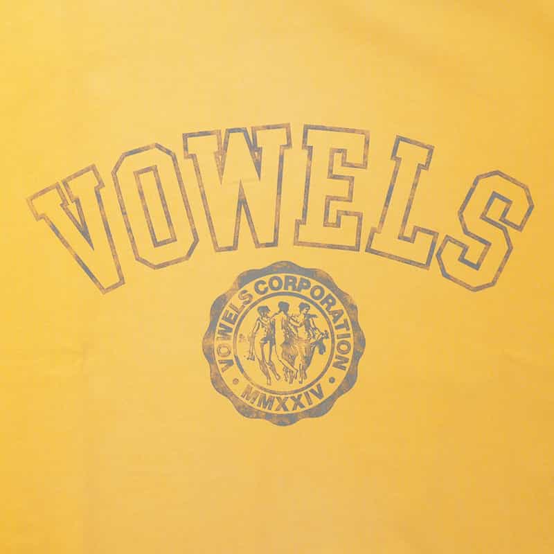 VOWELS ヴィンテージ加工プリントTシャツ YELLOW