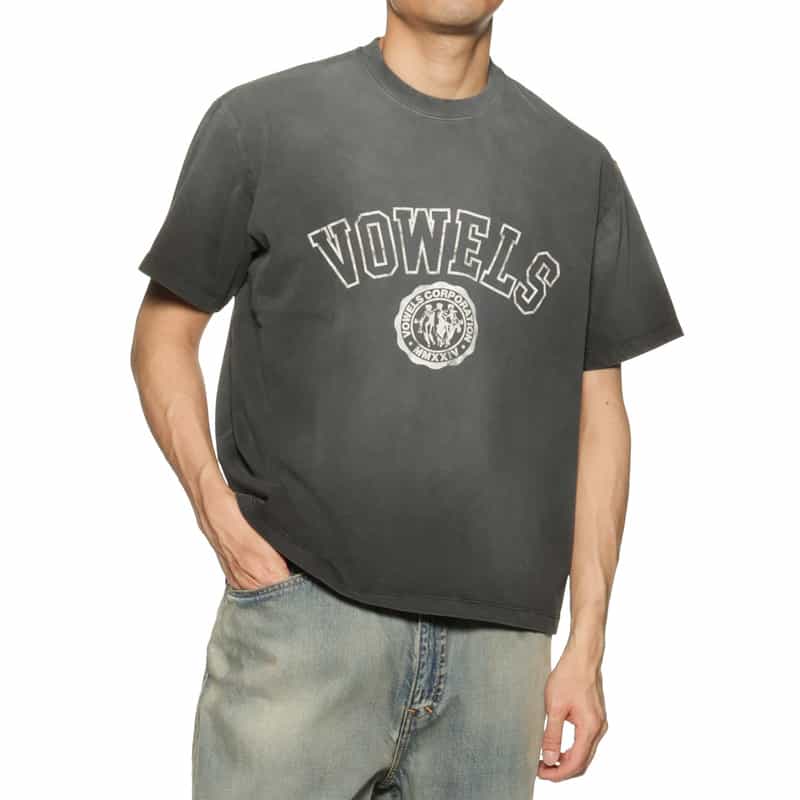 VOWELS ヴィンテージ加工プリントTシャツ BLACK