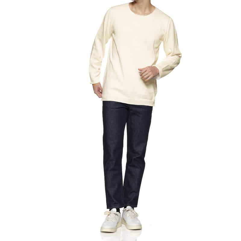 YOHJI YAMAMOTO コットンカシミヤ クルーネックニットプルオーバー IVORY