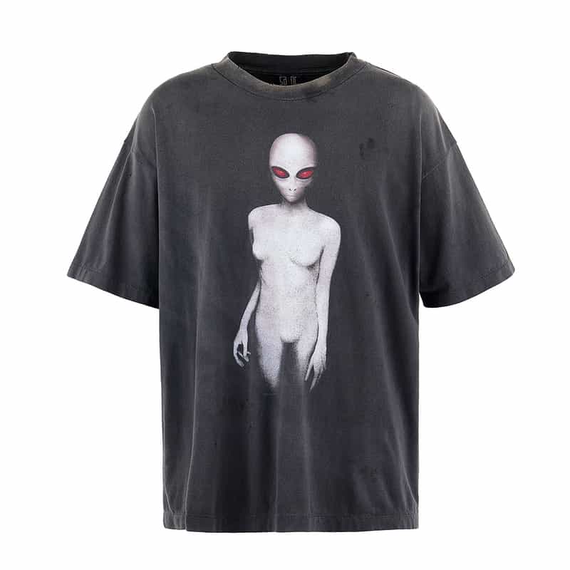 SAINT MXXXXXX ヴィンテージ加工プリントTシャツ BLACK