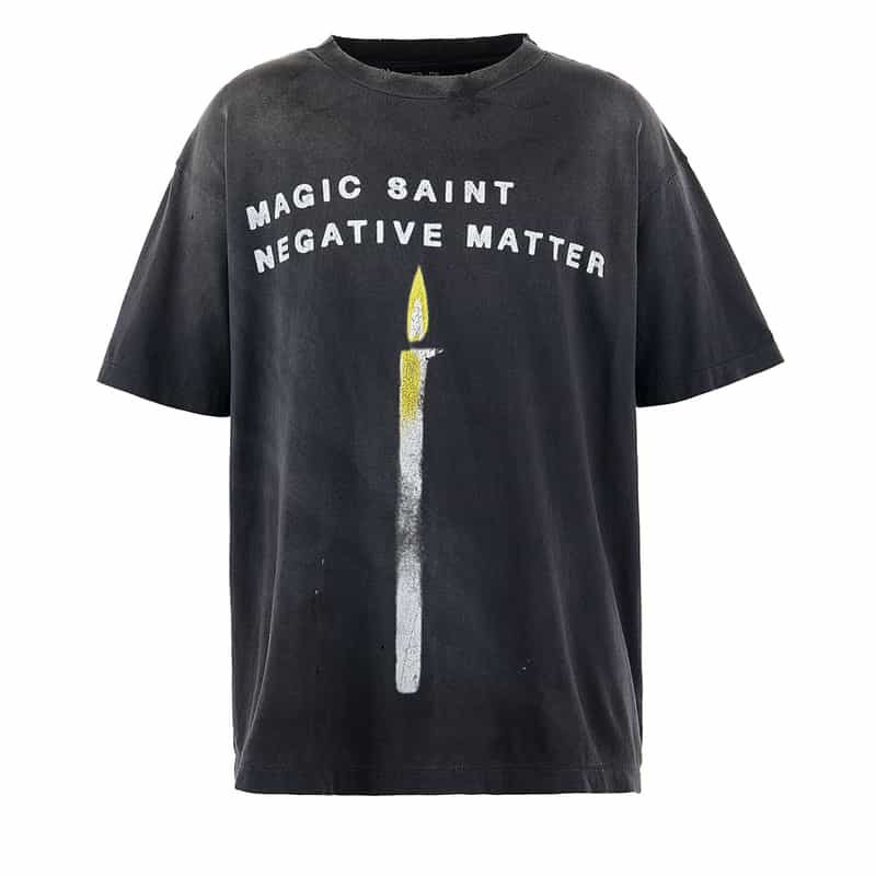 SAINT MXXXXXX ヴィンテージ加工プリントTシャツ BLACK