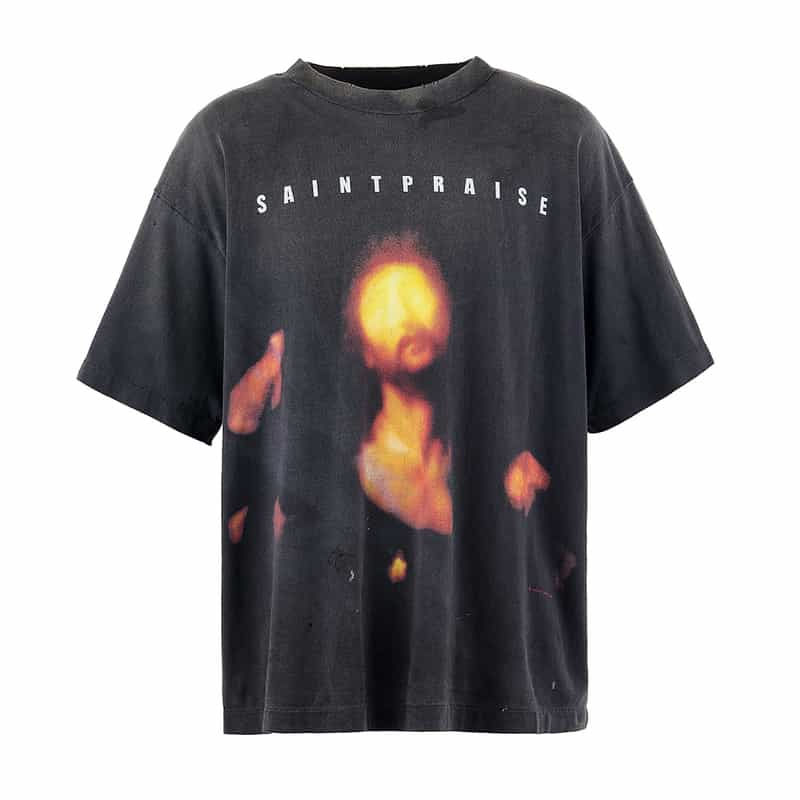 SAINT MXXXXXX ヴィンテージ加工プリントTシャツ BLACK