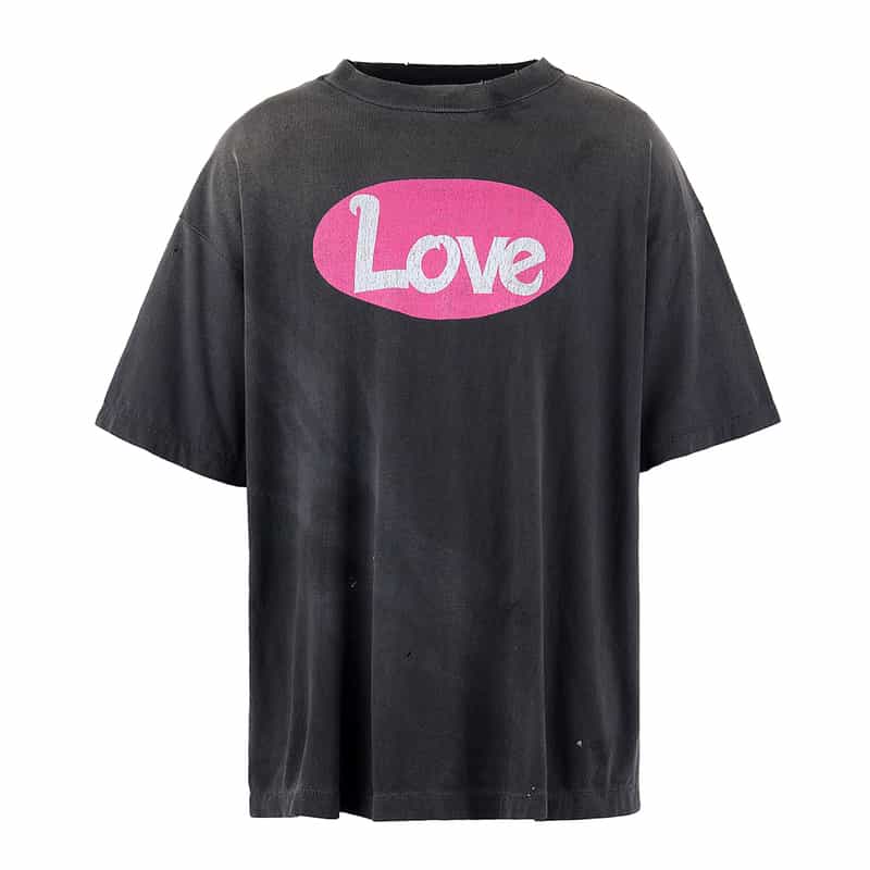 SAINT MXXXXXX ヴィンテージ加工プリントTシャツ BLACK