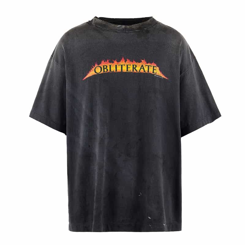 SAINT MXXXXXX ヴィンテージ加工プリントTシャツ BLACK