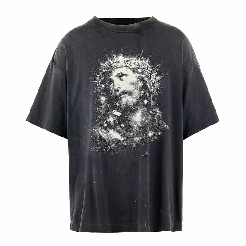 SAINT MXXXXXX ヴィンテージ加工プリントTシャツ BLACK