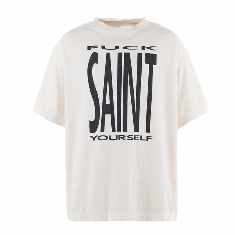 SAINT MXXXXXX ヴィンテージ加工ロゴ入りTシャツ WHITE