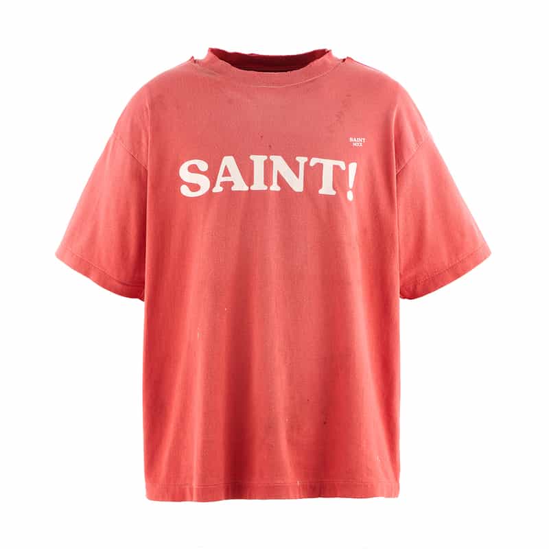 SAINT MXXXXXX ヴィンテージ加工ロゴ入りTシャツ RED