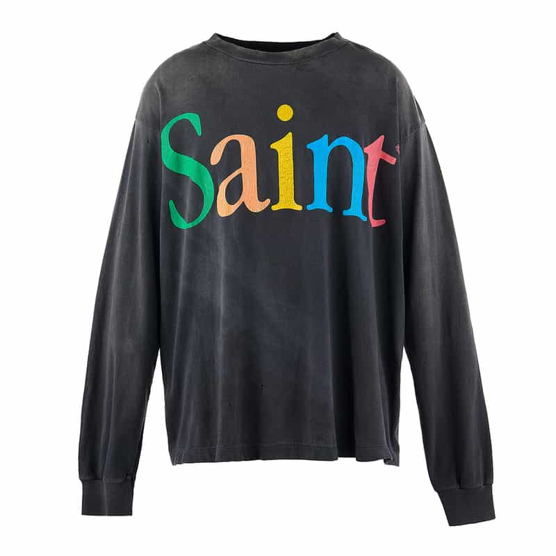 SAINT MXXXXXX ヴィンテージ加工プリントロングスリーブTシャツ BLACK