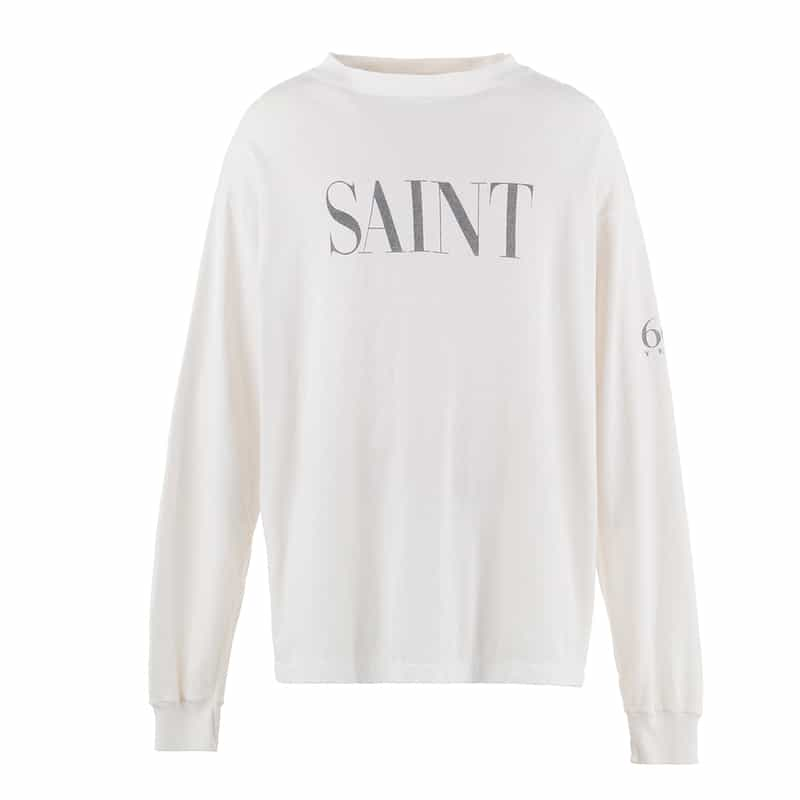 SAINT MXXXXXX ヴィンテージ加工プリントロングスリーブTシャツ WHITE