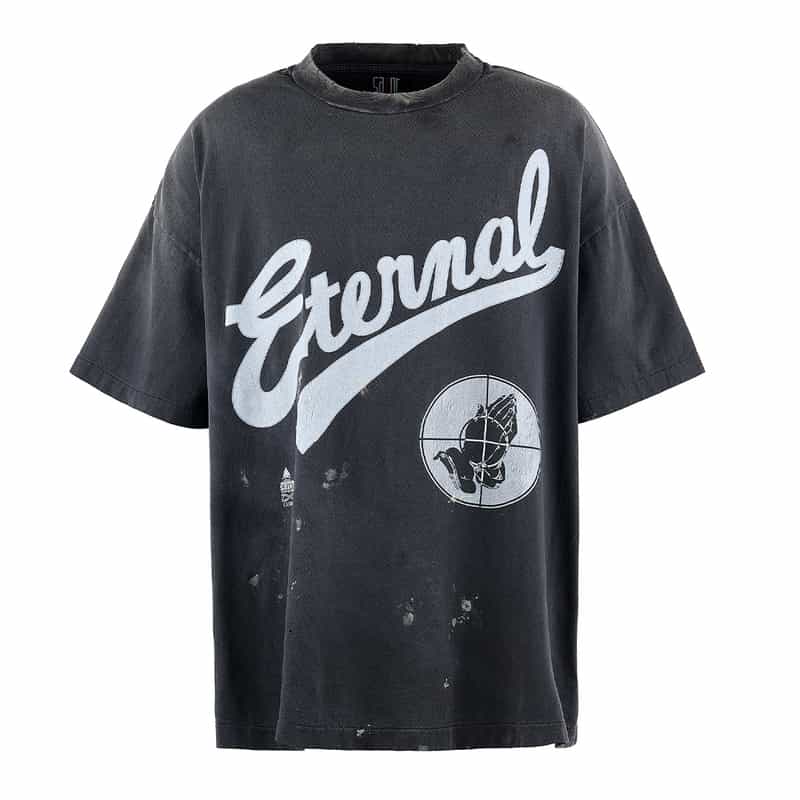 SAINT MXXXXXX ヴィンテージ加工プリントTシャツ BLACK