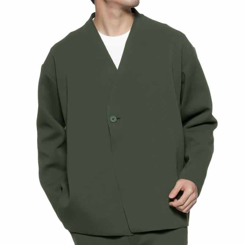 CFCL 限定ノーカラーニットジャケット OLIVE